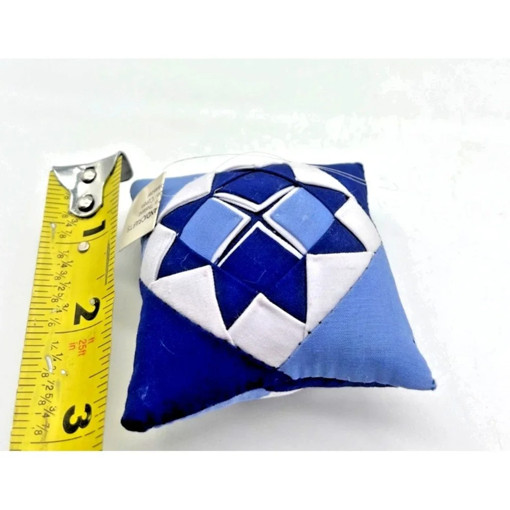 Quilted Christmas Ornament Mini Pillow Blue & White Patchwork Lao Song Vintage